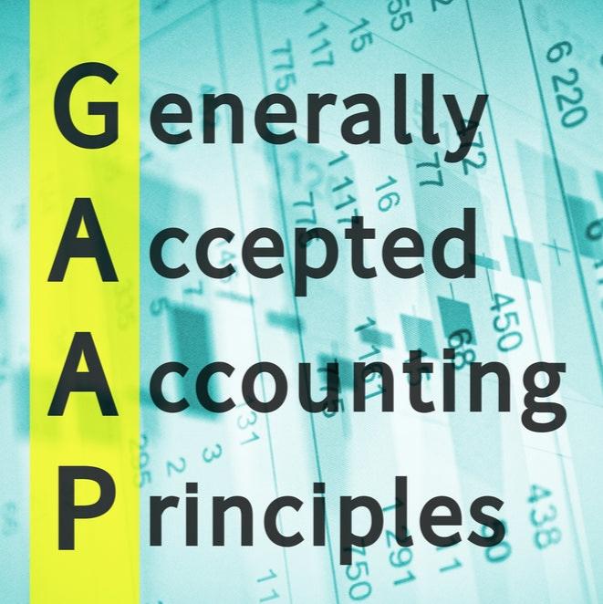 GAAP acronym with the full form Generally Accepted Accounting Principles overlaid on a background of financial data and charts